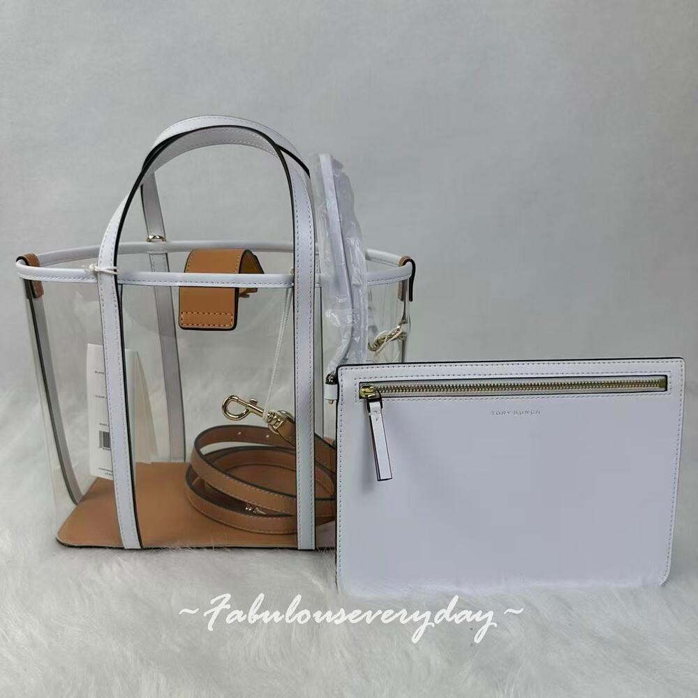 Tory Burch Blake Clear Small Tote Crossbody Purse Optic White 156485 NWT